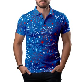 Firework Funny Golf Shirts for Men,Mens Hawaiian Shirts Short Sleeve Novelty Crazy Golf Shirts