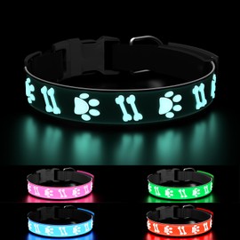 TOPOTO LED Dog Collar, 3D Design Light Up Dog Collars, Adjustable Dog Collar Light USB Rechargeable Night Walk Safety Dog Collar for Small Dogs, Black