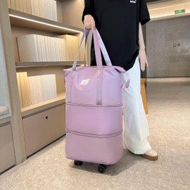 NiceUU Travel Rolling Duffel Bag with Removable Wheels,Expandable Foldable Carry-On Luggage for Trip or Hospitalization (taro color)