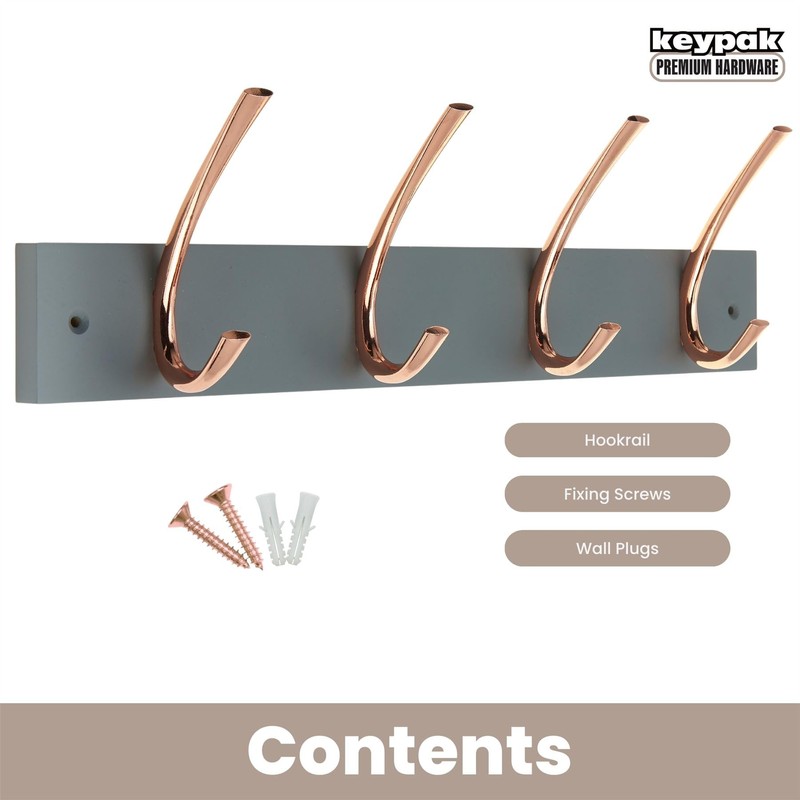 keypak 4 Double Hook Coat Rack - Polished Copper on