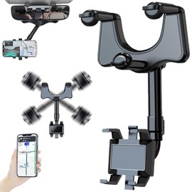 Yutdiery 360 Rotatable and Retractable Car Phone Holder, 360° Car Rearview Mirror PhoneHolder for Car Mount Phone and GPS Holder Support Rotating Adjustable