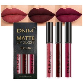 evpct- Juego de 3 lápices labiales líquidos mate de color rojo oscuro y morado de 24 horas, lápiz labial mate DNM de larga duración de 24 horas       