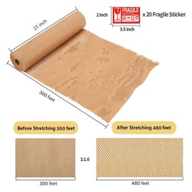 Honeycomb Packing Paper, 15" x 300' Packing Paper Substitute Alternative for Bubble Cushioning Wrap for Moving Shipping Packaging, Recyclable Moving Supplies Bubble Packing Wrap Protective Roll
