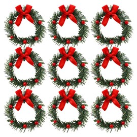 UUYYEO 10 Pcs Mini Christmas Wreaths Dollhouse Miniature Wreaths Christmas Candle Rings Garlands Red Berry Napkin Rings Xmas Tree Hanging Ornaments Bows
