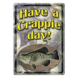 Rivers Edge Products Retro Metal Tin Sign, 17" x 12" Weatherproof Metal Wall Art for Indoor or Outdoor Decor, Vintage Man Cave, Bar, Cabin, Garage, or Home Decor, Crappie Day