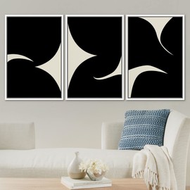 SIGNLEADER Framed Canvas Print Wall Art Set Duotone Minimal Ink Blot Geometric Landscape Abstract Shapes Illustrations Modern Art Boho Decorative for Living Room, Bedroom, Office - 16"x24"x3 WHITE