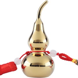Funeral Small Keepsake Urn for Ashes-100% Brass-Mirror Polishing-Wu Lou Gourd Cremation Urn for Human Ashes or Pet Ashes- with a Tassel Lanyard- Fits a Small Amount of Cremated Remains