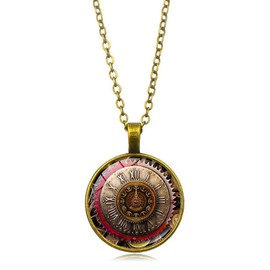 ONLYJUMP Steampunk Gear glass Pendant Necklace for Men Women Punk Vintage Gothic Antique Clockwork Steam Gear Chain Necklaces Sweater Steam Gears Jewelry Gift (Red)