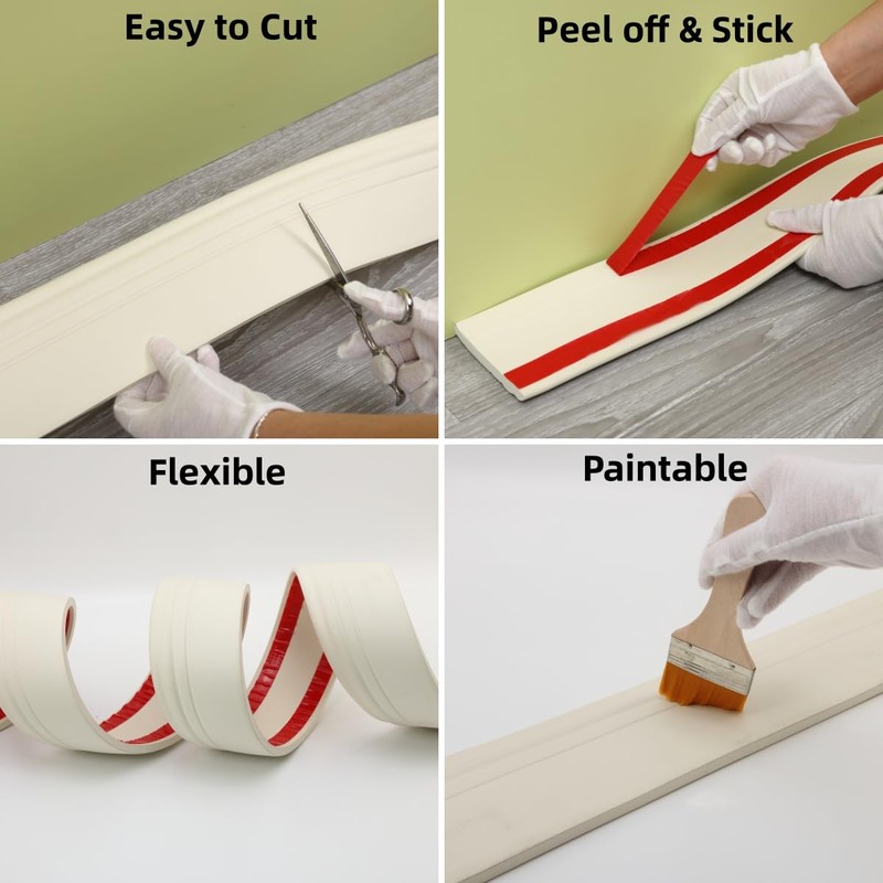 Taaizau Hardened Peel and Stick Baseboard Trim, Flexible Strip and
