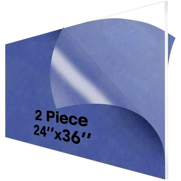 DYCacrlic 2 Pack 24x36 Clear Acrylic Plexiglass Sheet 1/8 Thick Cast Acrylic Sheet, 3mm Transparent Acrylic Board - 24x36 Plexi Glass Perspex Panel for Painting Shelf DIY Wedding Signs Cut to Size