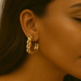 Gold Wave Edge Earrings for Women – Chunky Geometric Stud Hoops, Watch Band, Modern Layered Statement Jewelry EAR0023