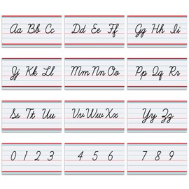 Gilprop 12 Pcs Cursive Alphabet Line Cursive Bulletin Board Set Classroom Alphabet for Wall Number and ABC Wall Decor for Preschool English Poster Kindergarten Primary School Home(Red and Blue,Fresh)