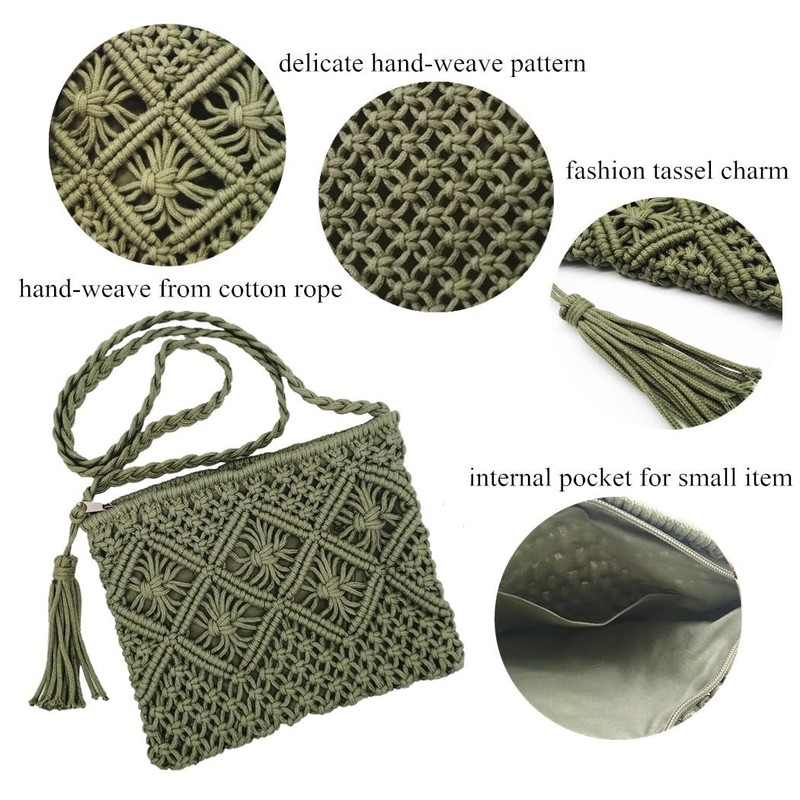 oukesin Small Cotton Shoulder Bag for Women Macrame Handmade with