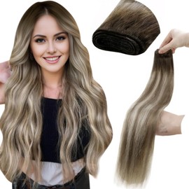 LaaVoo Weave Weft Real Hair Extensions Balayage Blonde Real Hair Extensions for Sewing 45 cm Weft Extensions Real Hair Dark Brown Balayage Light Brown Light Blonde 100 g #3/8/24