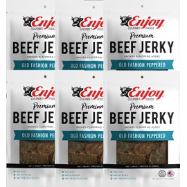 Enjoy Beef Jerky Old Fashion Peppered | 12 oz (Pack of 6) | Traditional Style | USA Made | High Protein | Low Fat | Zero Trans Fat | No Preservatives | No MSG | No Nitrites | Resealable Bags