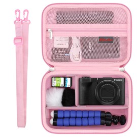 Elonbo Carrying Case for Canon PowerShot V1 Digital Camera, Hard Travel Protective Cases Fits Canon V1 Camera and Accessories Kit Tripod, SD Card Reader, Mesh Pocket fits Battery Charger, Pink