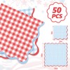 FYSUIMU 50Pcs Gingham Cocktail Napin, Light Blue Red, Scalloped, 3-Ply
