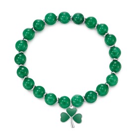 POWWA St Patrick's Day Earrings Bracelet with Design Cards, Irish Green Shamrock Earrings Gift for Women Girls Festive Costume Party Accessory for St Patrick's Day, Stainless Steel