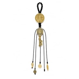 Seis Manos Colgante de San Benito con Llave Abre Caminos, Dorado | Tres Modelos, Incluye Oración y Bolsa de Organza, Listo para Regalo, Hecho a Mano, 