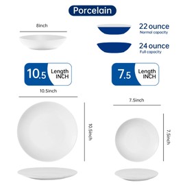 Bestone 12 Piece Round Kitchen Dinnerware Set,Plates and Bowls sets,Dishes, Plates, Bowls, Dish Set，Plates and Bowls,Service for 4, Chip Resistant Porcelain，White