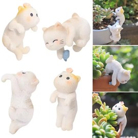 4pcs Climbing Cat Statues For Planter, Cute Animal Figurines Plant Decorations For Pots Vase Fish Tank, Indoor Outdoor Flower Pot Hanging Ornament, Fairy Garden Accessories Décor, Gift For Plant Lover