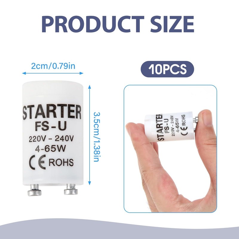 Xumann 10Pcs 4-65w/220-240V Fluorescent Light Starter, Starter for Fluorescent Light,Fluorescent