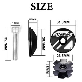 BUCKLOS Bicycle Headset Top Cap and Star Nut, Fits 1-1/8" Fork Stems, Aluminum Alloy Top Cap with Screw (Black)