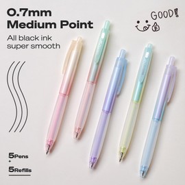 WRITECH Retractable Gel Ink Pens: 0.7mm Fine Point Black-Ink Aesthetic Gradient Color Barrel Soft Grip Medium Point Pen 5ct with 5 Refills for Journaling Smooth Writing Quick-dry No Bleed