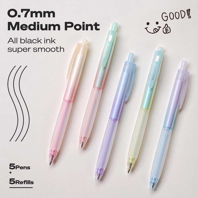 WRITECH Retractable Gel Ink Pens: 0.7mm Fine Point Black-Ink Aesthetic