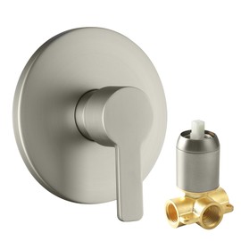 DOLGABA Shower Valve Handle Single Function Shower Mixer Valve Kit Replacement Round Wall Mount Rough-in Control Valve Bathroom Trim Kit Female Thread, Brushed Nickel