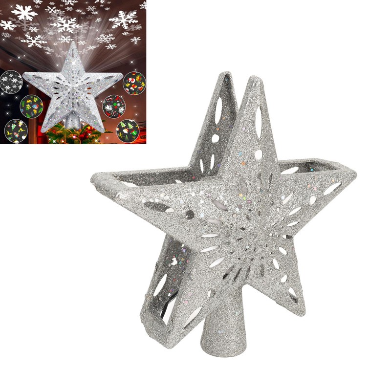 Christmas Tree Topper Lighted with Projector Christmas Star Tree Topper