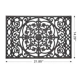 SINDA Front Door Mat Cast Iron Doormat Heavy Duty Non-Slip Stain and Dirt Resistant Front Doormat Outdoor (Black, 22" L x 14.4" W, Vintage Pattern)