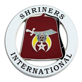 Shriners International Fez Round White & Red Masonic Auto Emblem - 3" Diameter