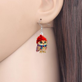 WEVENI Cute Acrylic Owl Earrings Pendant Cartoon Jewellery for Women Girls Owl Lovers Gifts, enamel, No Gemstone