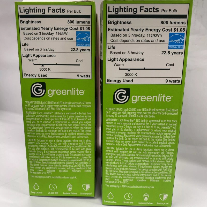 Greenlite Energy Star 2X 4Pack Greenlite 9W LED 60W non-Dimmable