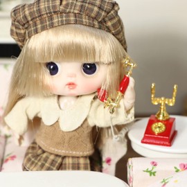 Dollhouse Telephone 1:12 Miniature Vintage Rotary Phone Model Desk Decoration Retro Mini Accessorries for Artificial House Living Room Scene (Red)