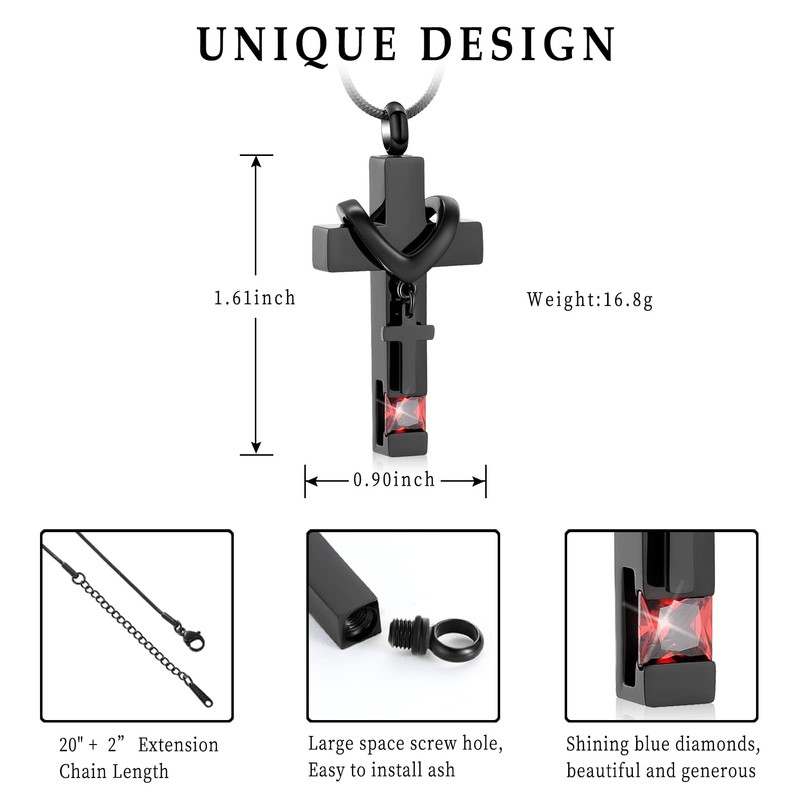 Cremation Jewelry Black Cross Urn Pendant Keepsake Memorial Necklace