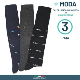 LEON D'ORO Mens Warm Cotton Long Socks 3/6 Pairs Mens Socks Winter Fantasy Fashion Made in Italy, ASS MODA 3 PAIR