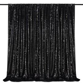 Black Sequin Backdrop Curtain 7ft x 7ft Glitter Photo Booth Backdrop for Wedding Birthday Baby Shower Event Decorations