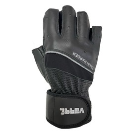 Verri | Guantes de Gym en Piel con muñequera para Seguridad y protección de Manos y muñeca en Entrenamiento en Gimnasio con Pesas, Negro, EG