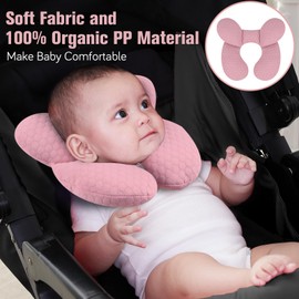 KAKIBLIN Baby Travel Pillow, Upgraded Baby Neck Pillows for Car Seat, Infant Neck Support Pillow for Head and Neck,Newborn Head Support for Car Seat,Pushchair (Pink)