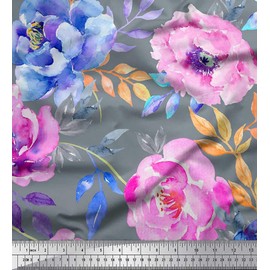 Soimoi Blue Rayon Fabric Leaves & Floral Fabric Prints by Yard 56 Inch Wide