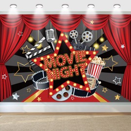 Movie Night Decoration, Movie Night Banner Backdrop for Movie Night Party Red Carpet Birthday Party Supply, Movie Theater Theme Party Decoration, 180x120cm