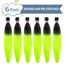 26 Inch 6Pcs/Packs Long Ombre Braiding Hair Extensions For Braids Synthetic Yaki Texture Professional Prestretched Braiding Hair For Women (Black/Yellow Green, 26 inch)
