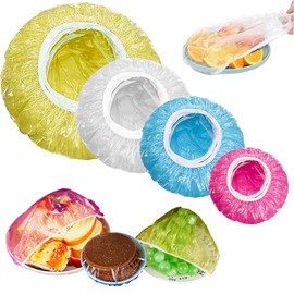 LUKIUP Pack of 200 Elastic Food Storage Bags, Reusable Food Covers, Waterproof Seal Bags, 4 Sizes, Colourful, for Vegetables, Fresh Protection, Home, Hotel Shower Cap