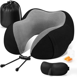 CloudBliss Travel Pillow Premium Memory Foam, Comfortable & Supportive Neck Pillow, Sleeping Neck Pillows for Travel, Airplane Pillow for Sleeping Airplane, Car, Office and Home（Black）