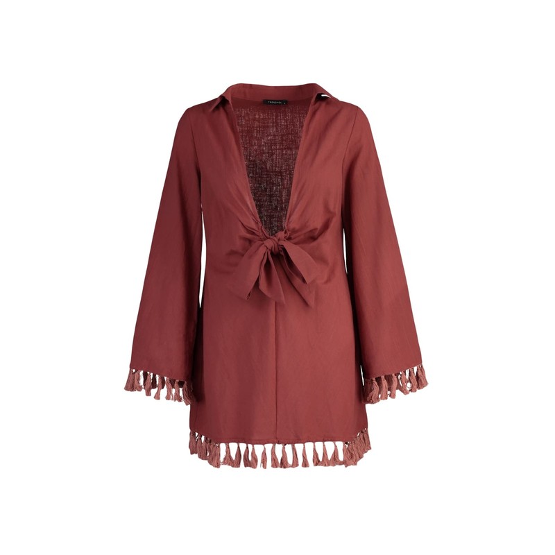 Trendyol Women Relaxed Double-Breasted Shirt Collar Woven Kimonos & Kaftans