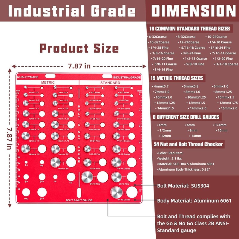 34 Nut and Bolt Thread Checker, Bolt and Nut Identifier
