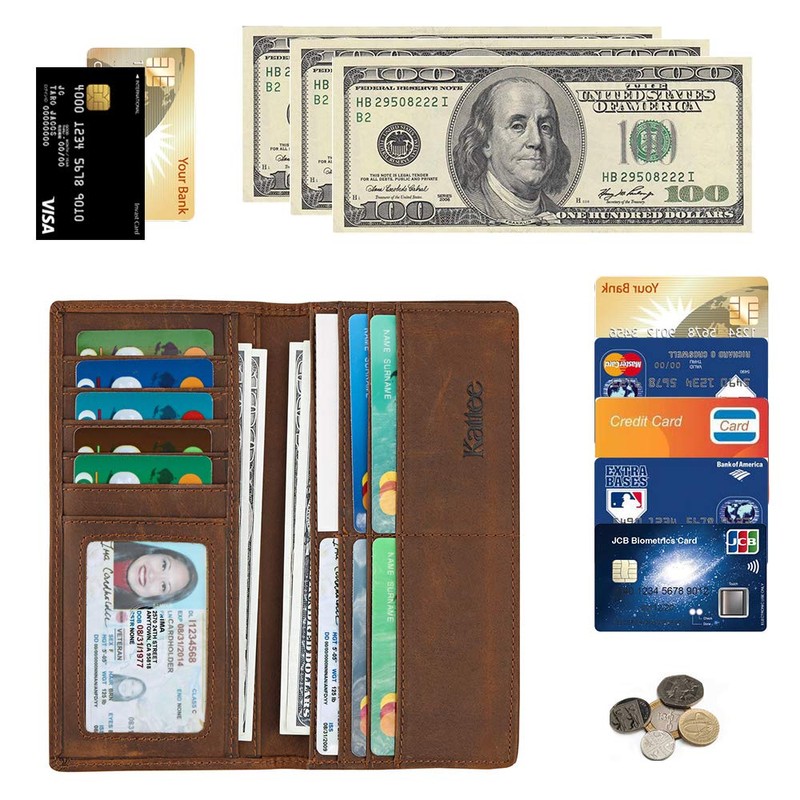 Kattee Men's Vintage Genuine Leather Long Wallet for Checkbook Credit