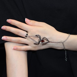 Kenjudess Hand Chain Bracelets Boho Butterfly Finger Ring Hand Harness Bracelets Dainty Open Band Ring Slave Bracelets Jewelry Accessories for Women (Silver spider)